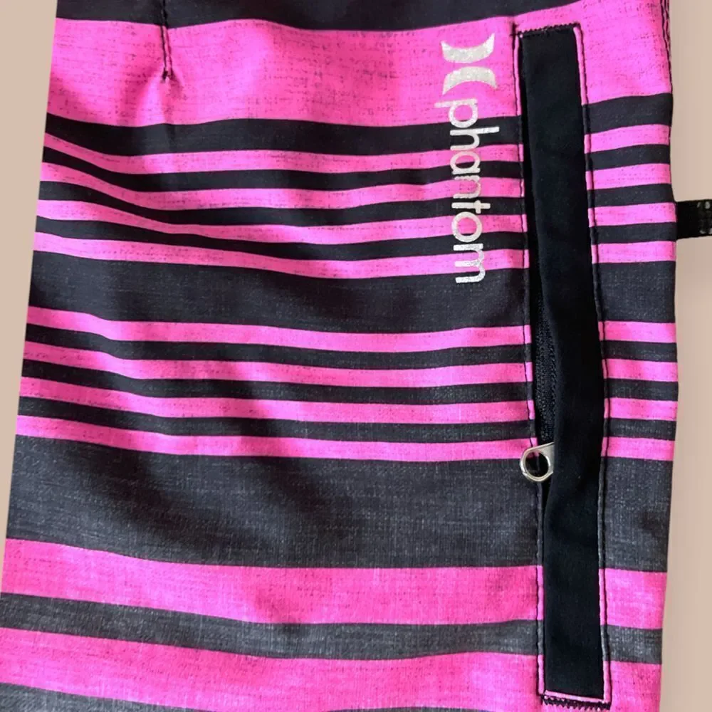 Hurley Pink Grey Black Striped Ombré Board Shorts Kids Size 9